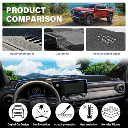 Dash Cover for Chevy Chevrolet Colorado/GMC Canyon 2023-2025 2026 Dashboard Cover Mat Non-Slip Center Console Protector Mat Sunshade(Black Trim) - color: Black