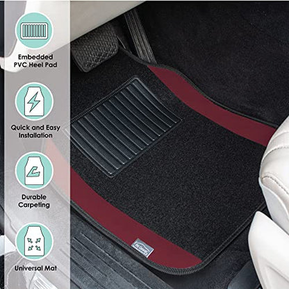 FH Group Automotive Floor Mats – Universal Fit Premium Carpet Car Mats with Driver Heel Pad, Full Set for Cars, SUVs & Trucks - Burgundy - color: Burgundy