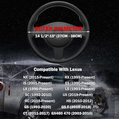 Steering Wheel Cover for Lexus RX350 RX NX200T NX 350 NX300 NX350 ES ES350 IS250 IS350 IS300 RX450h IS460 300 LX LS UX F Sport Car Accessories, 2026 Black Leather 14.5-15 inch