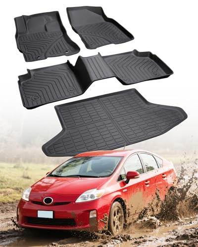 Car Floor Mats for Toyota Prius: 2004 2005 2006 2007 2008 2009 All Weather Accessories for Prius 2004-2009 Black Cargo Liner 4PCS Carpet Custom Fit for Toyota Prius 04-09 Automotive TPE Floormats