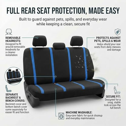 FH Group Car Seat Covers Unique Flat Cloth Full Set Automotive Seat Covers Front Set and Rear Solid Bench Blue Black Seat Covers w. Gift Universal Fit Interior Accessories for Cars Trucks and SUVs - color: Blue