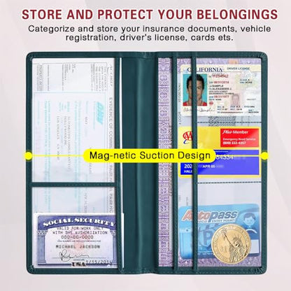 Car Registration and Insurance Holder, Registration and Insurance Card Holder, Auto Glove Box Organizer with Magnetic Shut, PU Leather Automobile Documents Wallet for Cards (Dark Blue) - color: Dark Blue
