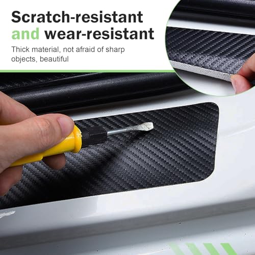 4 PCS American Flag Car Door Sill Protectors, Carbon Fiber Anti-scratch Sill Pad Film, Anti-slip Waterproof Rear Trunk Entry Guard, Self-adhesive Protection Part for Cars SUVs Trucks (Black)