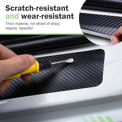 4 PCS American Flag Car Door Sill Protectors, Carbon Fiber Anti-scratch Sill Pad Film, Anti-slip Waterproof Rear Trunk Entry Guard, Self-adhesive Protection Part for Cars SUVs Trucks (Black)