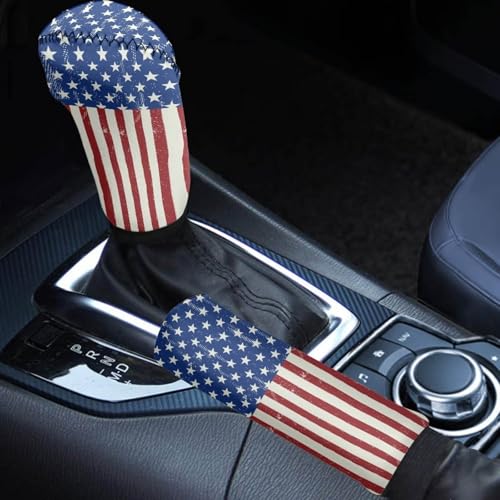 American Flag Car Handbrake Cover Gear Shift Knob Cover Set Anti Skid Auto Accessories Decor Universal Fit Most Cars Sedan SUV,Truck - color: American Flag