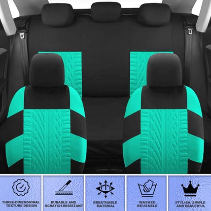17 Car Seat Cover Full Set for Women,Universal Car Seat Cover,Plush Steering Wheel Cover,Fluffy Soft Wool Handbrake Gear,Suspension Accessories Full SUV (Patterned Mint Green) - color: Patterned Mint green