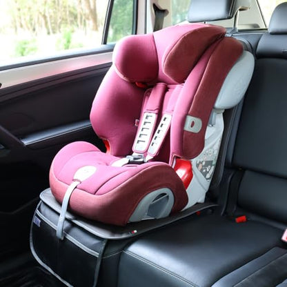 Viaviat Car Seat Protector Leather Waterproof Child Safety Seat Protector Cover with Thick Pad and 2 Large Pockets Durable Kick Mat for All Auto Seat (Brown) - color: brown