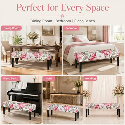 FUANGUI Floral Bench Cover,Stretch Dining Bench Cover for bedrooms, Living Rooms, Kitchens, Protector Chair Bench Piano Bench Seat Covers Stool Slipcover Removable, Washable - 04 - color: 04