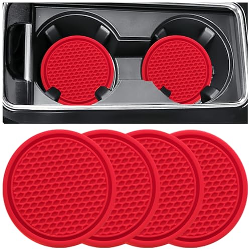 ZSDY Car Cup Coaster, 4PCS Universal Auto Non-Slip Cup Holder Embedded in Ornaments Silicone Coaster, Car Interior Accessories Sets, Red - color: Red