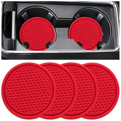 ZSDY Car Cup Coaster, 4PCS Universal Auto Non-Slip Cup Holder Embedded in Ornaments Silicone Coaster, Car Interior Accessories Sets, Red - color: Red