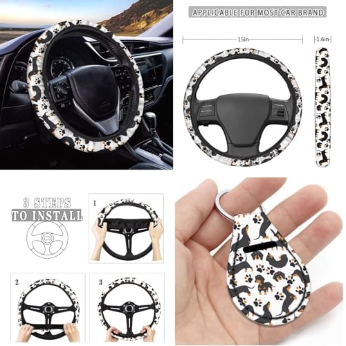 Black Dachshund Dog Car Seat Covers 12 Pcs Full Set Dog Lover Car Interior Set Durable Auto Steering Wheel Cover Dog Paw Seat Belt Pads Chapstick Holder Keychain for Women - color: Black Dachshund Dog