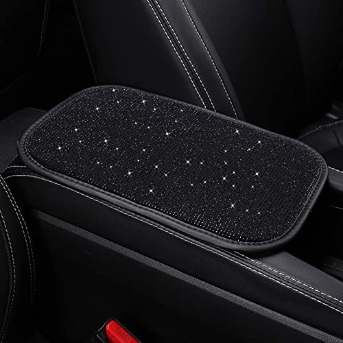 Car Armrest Cover for Women Black Bling Car Accessories Diamond Rhinestone Auto Center Console Protective Cover Car Decor for Women - color: Black
