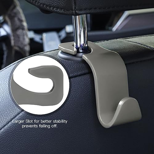 Soleebee 4 Pack Car Headrest Hooks - Universal Auto Hooks, Back Seat Hangers, Storage Organizer (Grey) - color: Gray