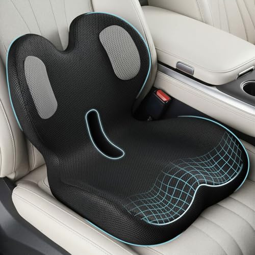 Trucker Seat Cushion, Car Seat Cushions with Lumbar Support Pillow, Ergonomic L-Shaped Orthopedic Memory Foam Pad for Long Driving Back Pain Sciatica Relief, Drivers Office Workers (Black+Mesh Cloth) - color: Black+mesh Cloth