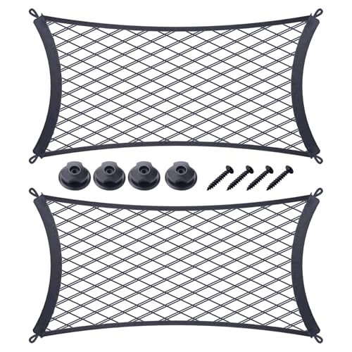 JINGKE 2 Pcs Small Cargo Net Pocket Elastic Mesh Netting Car Mesh Pouch with Screws and Hooks for Trunk RV Boats Home Cargo Storage (17.7'' x 9.8'') - size: 17.7'' x 9.8''
