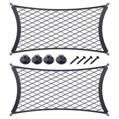 JINGKE 2 Pcs Small Cargo Net Pocket Elastic Mesh Netting Car Mesh Pouch with Screws and Hooks for Trunk RV Boats Home Cargo Storage (17.7'' x 9.8'') - size: 17.7'' x 9.8''