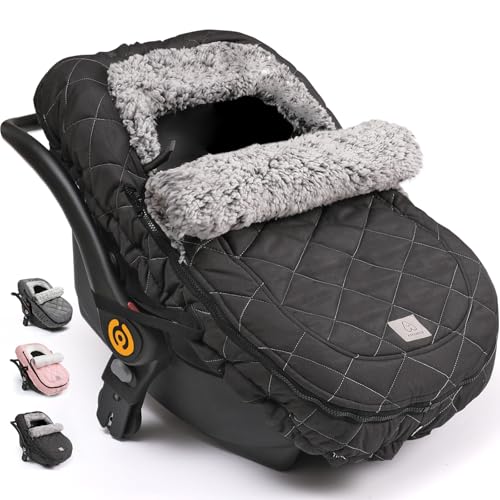ACRABROS Car Seat Cover Baby: Winter Infant Carseat Canopy for Boy Girl Newborn, Zipper Peeping Window, Warm Cozy Cold Weather Waterproof Fitted, Black - color: Black