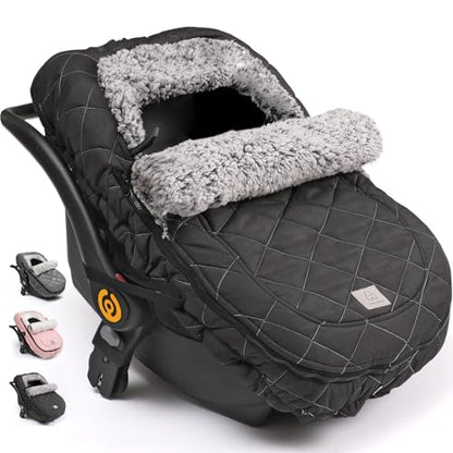 ACRABROS Car Seat Cover Baby: Winter Infant Carseat Canopy for Boy Girl Newborn, Zipper Peeping Window, Warm Cozy Cold Weather Waterproof Fitted, Black - color: Black
