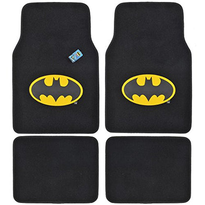 BDK WBMT-1301 Batman Carpet Car Floor Mats Black & Yellow Logo - 4 Pieces, Rubber Backing, Front & Rear Full Set