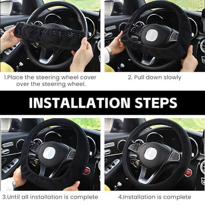 Elastic Stretch Car Steering Wheel Cover, Comfortable Steering Wheel Cover Universal for 14.5-15 Inch, Warm in Winter & Cool in Summer, Anti-Slip Breathable Ice Silk (Gray) - color: Gray