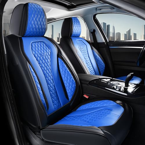 Coverado Automotive Seat Covers Front Seats, Seat Covers 2 Pack, Blue Car Seat Cover, Waterproof Auto Seat Covers, Car Seat Cushion, Front Car Seat Covers Leather Car Seat Protector Fit for Most Cars - color: Black/Lightblue, size: FrontPair