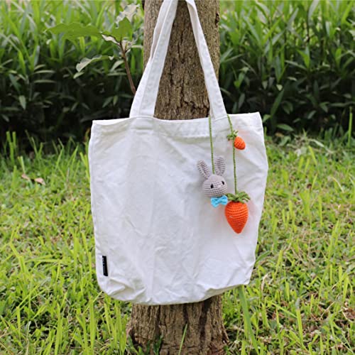 Grey Bunny & Carrot Ornament - Handmade Hanging Car Charm, Automotive & House Decoration, Crochet Keychain Charm - style: Grey Bunny And Carrot Car Charm