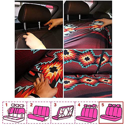 WELLFLYHOM Aztec Bench Seat Covers for Trucks Cars Suvs Southwest Indian Baja Universal Saddle Blanket Seat Covers,Soft Polyester Rear Seat Cover Split Bench Protector for Kids Pet Dogs - color: Aztec 2