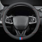 HAOTULE New Nappa Leather car Steering Wheel Cover, Universal 15 inch Black - color: Black(red and Blue Signs)