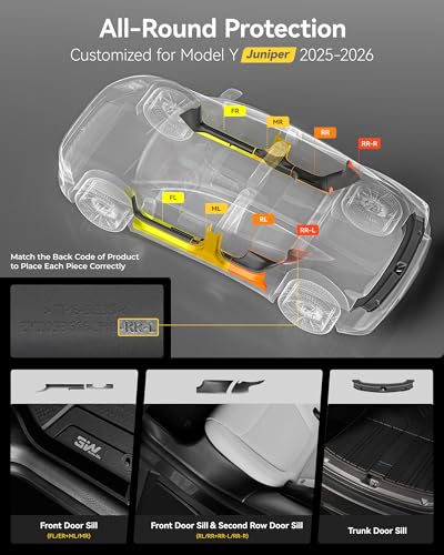 3W Tesla Model Y Juniper 9PCS Door Sill Protector 2025 2026 5 Seat (Not for Premium AWD & Standard) Front, Rear, Rear Bumper, Trunk, Door Entry Guard, Anti-dust Cover, Edge Guards, Model Y Accessories - size: Model Y 2025-2026| 4-Door Sills w/ Bumper