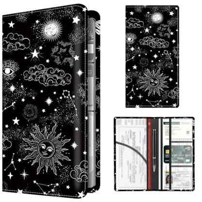 Premium Car Registration and Insurance Card Holder, Cute PU Leather Car Document Holder, Vehicle Glove Box Car Organizer with Magnetic Closure for Driver License, Cards Black Celestial Sky - color: Black Celestial Sky
