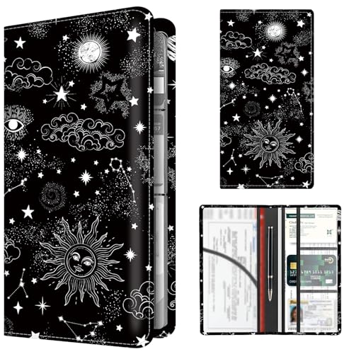 Premium Car Registration and Insurance Card Holder, Cute PU Leather Car Document Holder, Vehicle Glove Box Car Organizer with Magnetic Closure for Driver License, Cards Black Celestial Sky - color: Black Celestial Sky