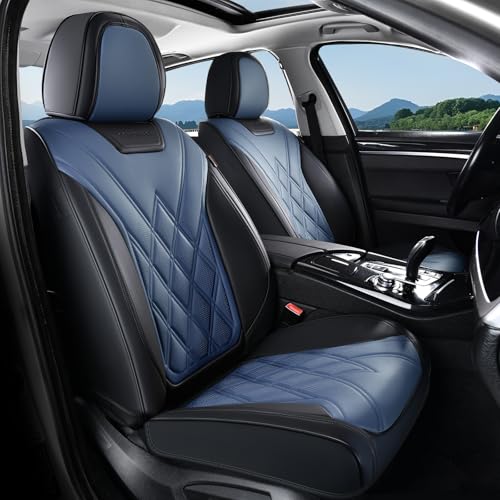 Coverado Car Seat Covers, Front Covers for Cars, Car Seat Cover Front Seats, Car Seat Protector Waterproof, Leather Car Seat Cushion, Universal Interior Covers Seat Protectors for Most Cars - color: 8918-Blue-Black, size: Front Pair