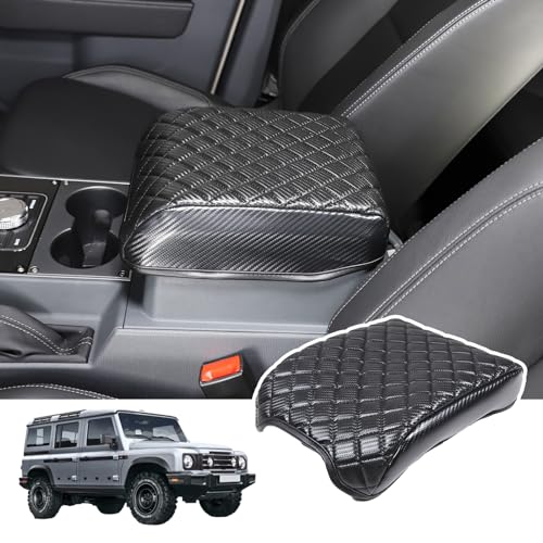 Car Armrest Box Cover Protector Compatible with Ineos Grenadier 2020-2024 Center Console Lid Protector Cover Original Customized Armrest Cover (Carbon Fiber Texture)