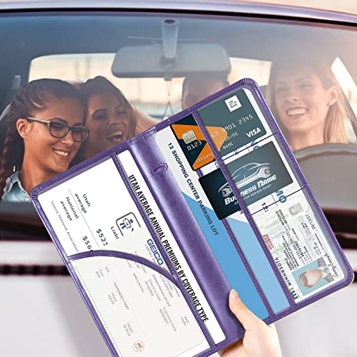 CoBak Car Registration and Insurance Holder - Vehicle Glove Box Car Organizer,Auto Truck Comparment Accessories Case with Magnetic Closure for Driver License,Cards - color: L-Purple
