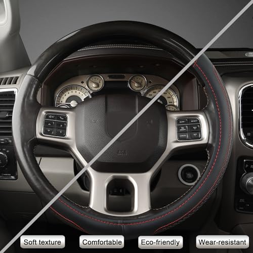 West Llama Customized Auto Car Steering Wheel Cover for Dodge RAM 1500 2500 3500, 15.5-16 inch(Black+Red-Large Size) - color: C-Black+Red