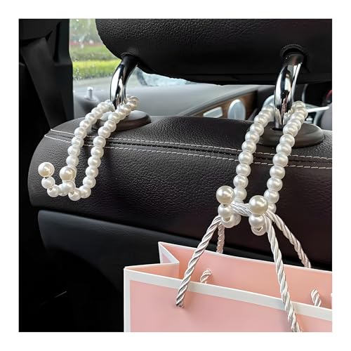 2PCS Elegant Pearl Car Seat Headrest Hook, Cute Vehicle Back Seat Hanger Purse Hook, Auto Interior Decor Strong Load-Bearing Headrest Hanger for Handbag Keys Grocery Bags