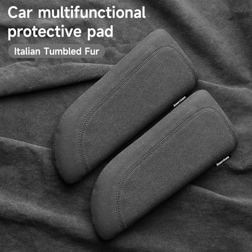 Italian Alcantara Style Fur Car Elbow Rest Pad - Universal Armrest & Knee Cushion - Thigh Support Comfort Pillow - color: Black Line Right