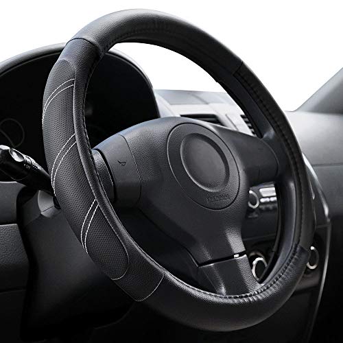 Elantrip Sport Leather Steering Wheel Cover 14 1/2 inch to 15 inch Universal, Padded Soft Grip Breathable for Car Truck SUV Jeep, Anti Slip Odorless Black - color: Black, size: 14 1/2 - 15 Inch