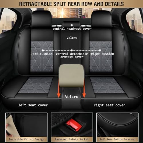 Seat Covers Full Set for Nissan Rogue 2009-2025 2026: Faux Leather Car Seat Covers Waterproof Automotive Seat Protector Covers Compatible Airbag (5 Seats, Black&Grey)