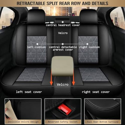 Seat Covers Full Set for Nissan Rogue 2009-2025 2026: Faux Leather Car Seat Covers Waterproof Automotive Seat Protector Covers Compatible Airbag (5 Seats, Black&Grey)