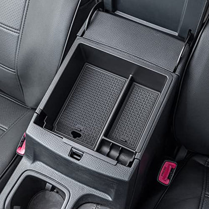 PIMCAR Compatible with 2019 2020 2021 2022 2023 Ford Ranger Center Console Organizer ABS Plastic Material Armrest Box Insert Tray Accessories (Not for 2023 Ranger XL/Raptor/Wildtrak)-Black Trim