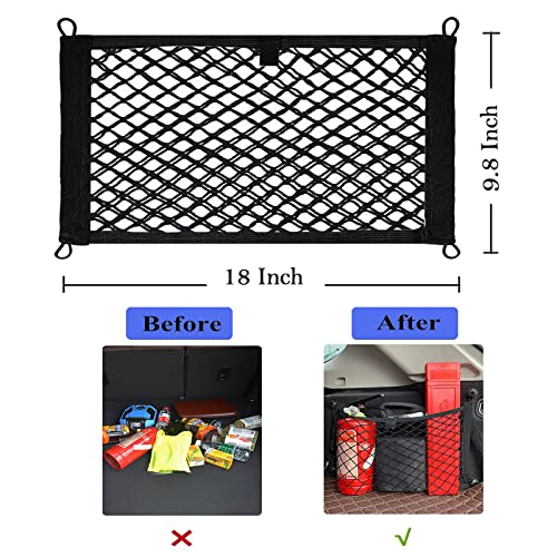 2 Pack Small Cargo Net Pocket Storage Mesh Net Elastic Automotive Cargo Nets Storage Pouch for Car Trunk Net, RV, Boat Storage Mesh Pocket Net with 8 Mounting Screws and Hooks (18 x 9.8 Inches) - size: 18 x 9.8 Inches