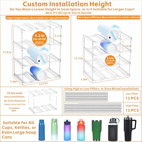 Yieach Larger Compartments Stackable Water Bottle Organizer for 40 oz Stanley Cup Holder,Yeti and Other Tumbler Organizer,4 Tier Wine Rack and Waterbottle Storage Rack for Kitchen Cabinets,Countertop - size: 4 Tier Hold 12 Bottle