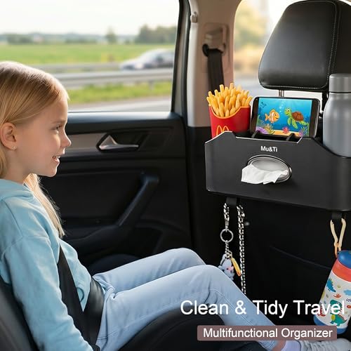 Mu&Ti Back Seat Car Organizer,4+2 in 1 Multifunctional Car Back Seat Storage Box with 2 Cup Holders, Tissue Box and Hook - Ideal for Kids and Travel(Black) - style: Car Storage Box（black）