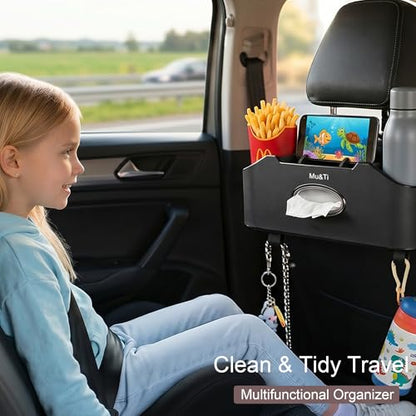 Mu&Ti Back Seat Car Organizer,4+2 in 1 Multifunctional Car Back Seat Storage Box with 2 Cup Holders, Tissue Box and Hook - Ideal for Kids and Travel(Beige) - style: Car Storage Box（beige）