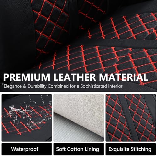 Truckiipa Tacoma Leather Car Seat Covers Full Set Truck Seat Covers Cushion Fit for 2016-2023 Toyota Tacoma Double Crew Cab, Full Set, Black&Red - color: Full Set/Black&Red, size: Tacoma 2016-2023