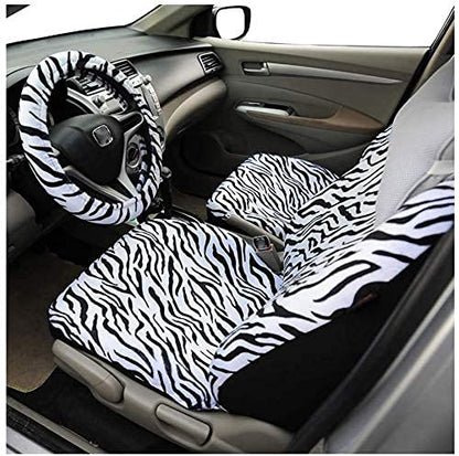 AUTOFAN Zebra Car Seat Covers for Full Set with 2 Seat Belt Pads & Universal 15 Inch Steering Wheel Cover Fit for Cars, Trucks, SUV, or Van - color: animal zebra