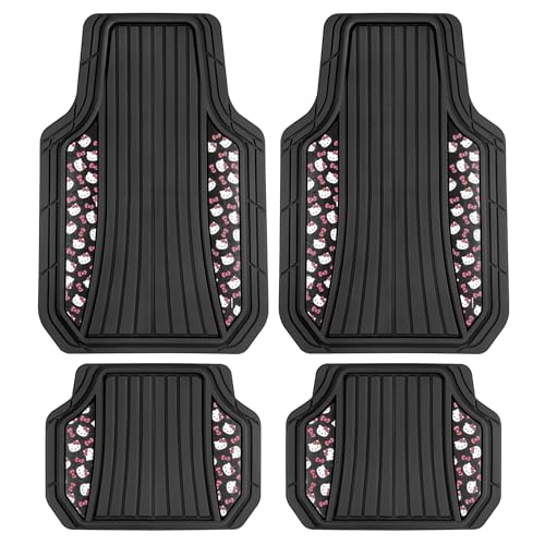 Hello Kitty Car Mats 4pc Floor Mats for Cars Trucks SUVs Black Car Floor Mats for Women Men Accessories Rubber Heavy Duty Cute Non-Slip Always Front Rear Hello Kitty Cars Accessories Black/Red - color: Rubber・Hello Kitty・Black Licorice