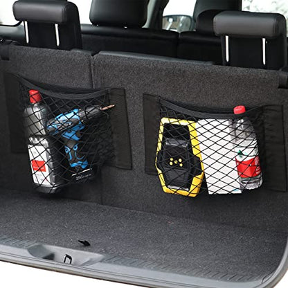 Universal Mesh Cargo Net for Car Trunk Storage,Elastic Small Automotive Cargo Net Pocket Wall Sticker Organizer Pouch Bag Storage for SUV,2 Pack with Tape Stickers - size: 15 x9.5 inch