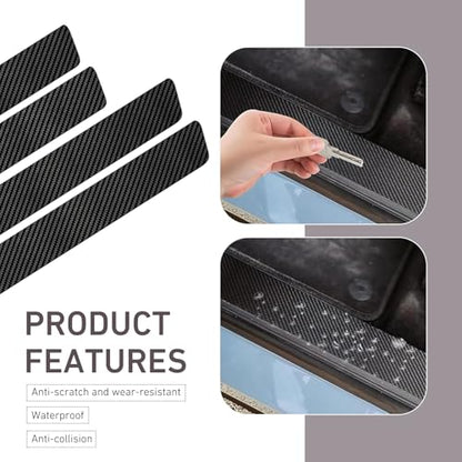 4 PCS Car Door Sill Protectors, Carbon Fiber Anti-Scratch Strip with Flat Shovel, Waterproof Door Threshold Protective Trim, Universal Self-Adhesive Exterior Accessory for Cars (Black)